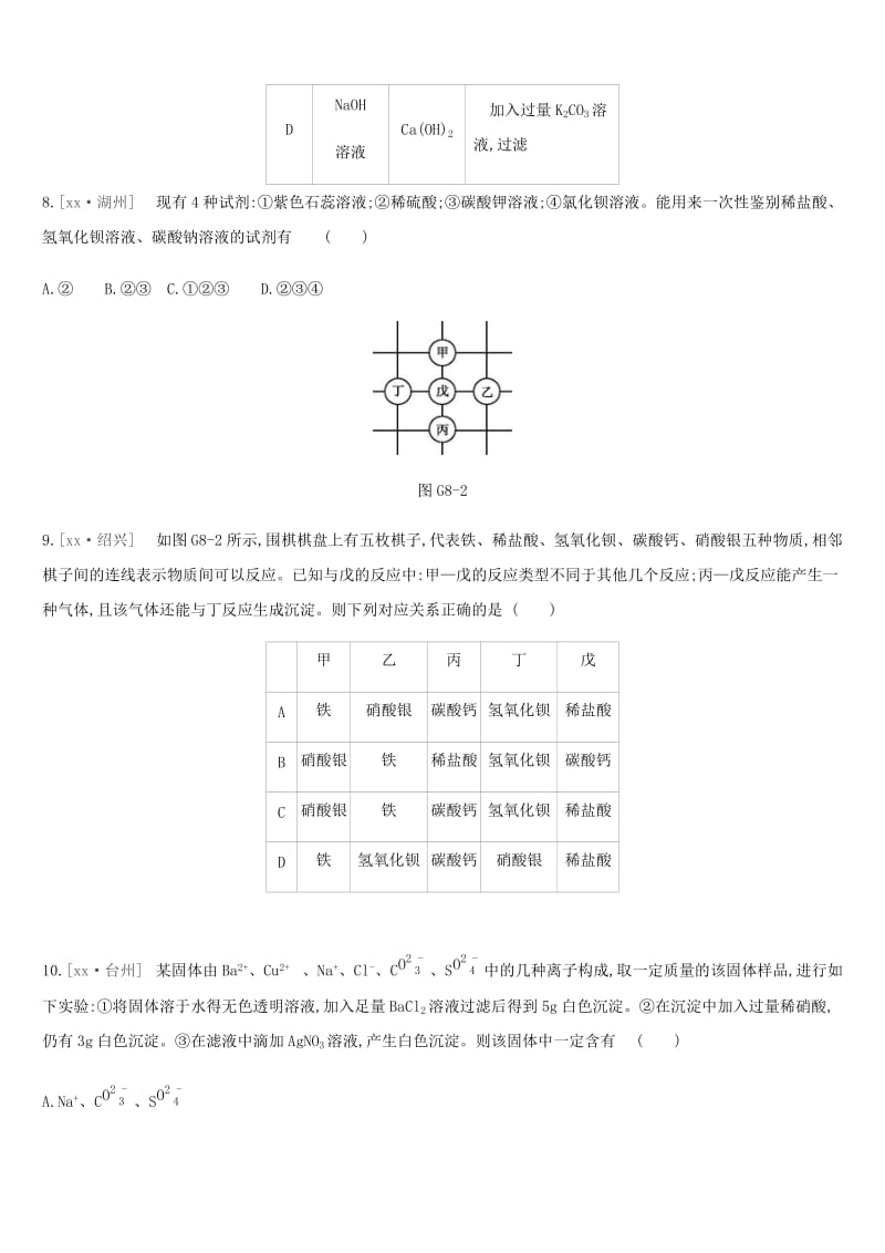 安徽省2019年中考化学复习 第一篇 基础过关篇 专项08 盐的化学性质练习.doc_第3页