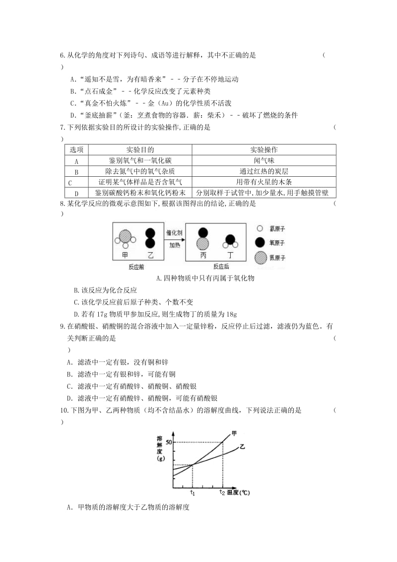 江苏省启东市九年级化学下学期期初考试试题 新人教版.doc_第2页