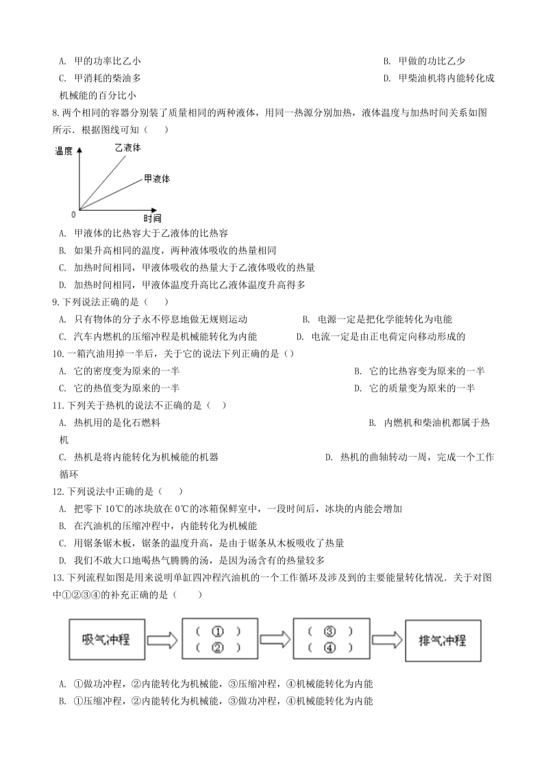 九年级物理全册 第十四章 内能的利用单元综合检测 （新版）新人教版.doc_第2页