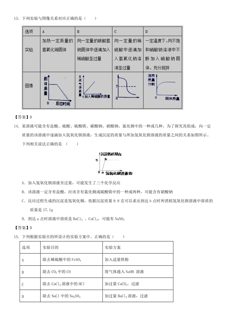 中考化学专题测试卷 生活中的的盐及粗盐的提纯.doc_第3页