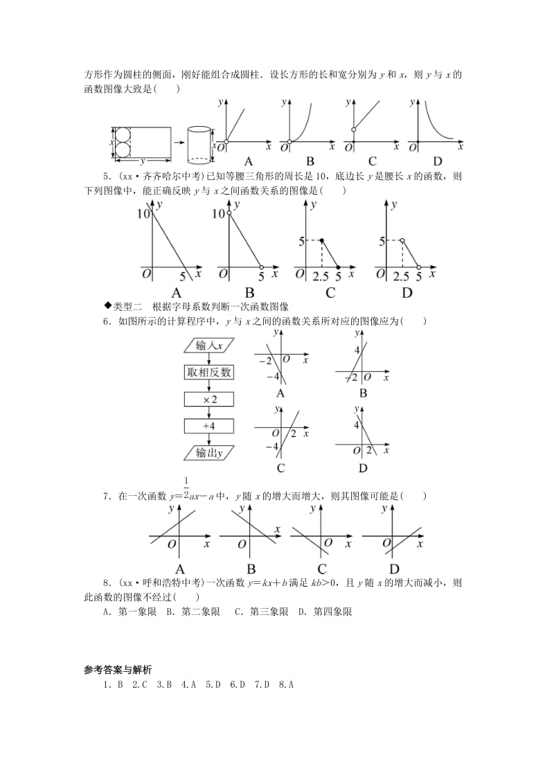 八年级数学下册 4 微专题 函数图像的判断问题习题 （新版）冀教版.doc_第2页