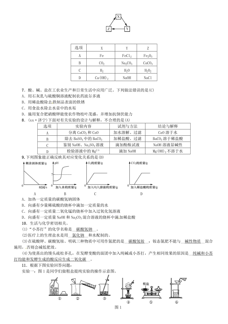 河北省九年级化学下册 第十一单元 盐 化肥单元复习（十一）盐 化肥习题 （新版）新人教版.doc_第2页