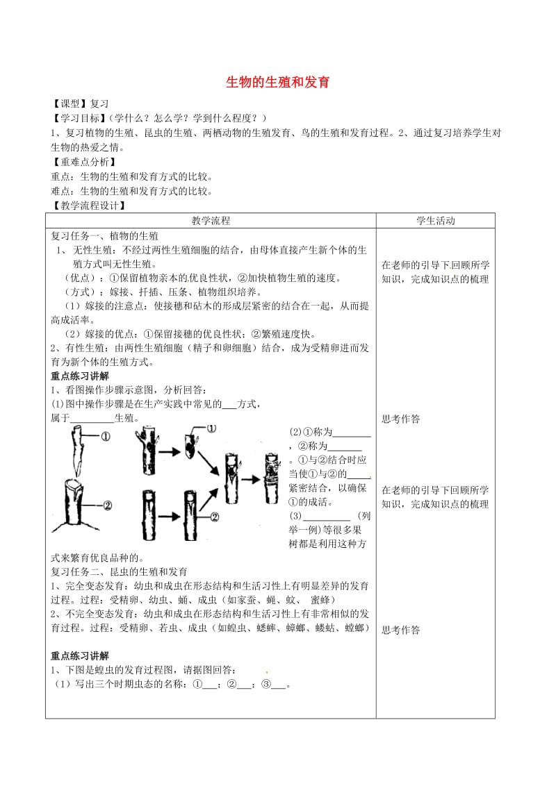 山东泰安市八年级生物下册 8.1生物的生殖和发育学案 鲁教版五四制.doc_第1页