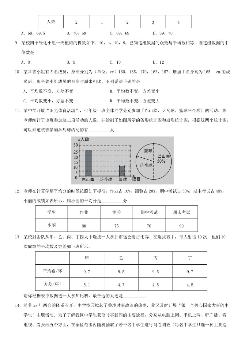 中考数学专题复习练习卷 抽样与数据分析.doc_第2页