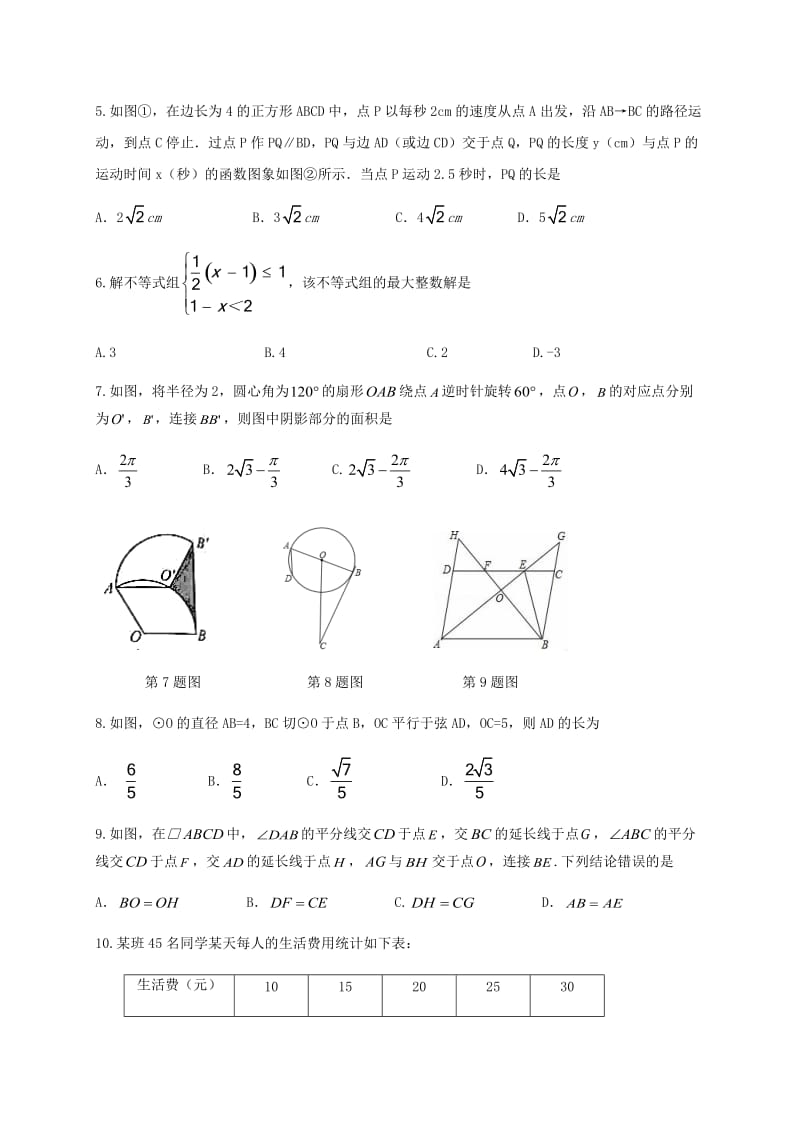 山东省泰安市新泰市中考数学模拟考试试题.doc_第2页