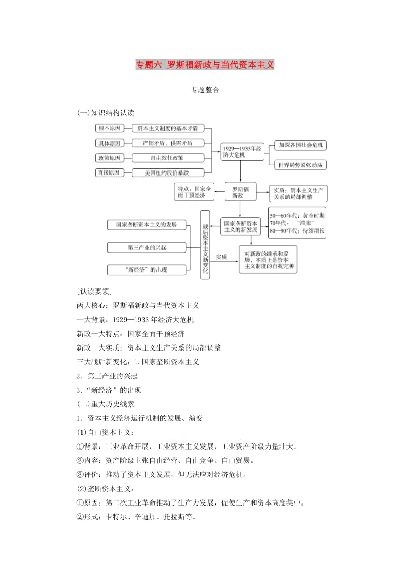 2018-2019学年高中历史专题六罗斯福新政与当代资本主义专题整合练习人民版必修2 .doc_第1页