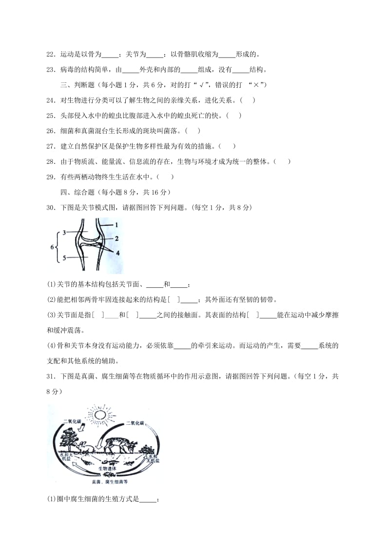 2019版八年级生物上学期期末考试试题新人教版 (I).doc_第3页