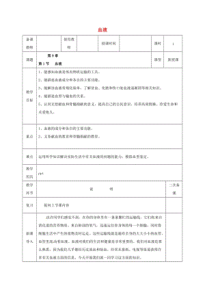 河北省邯鄲市肥鄉(xiāng)區(qū)七年級(jí)生物下冊(cè) 9.1 血液教案 （新版）北師大版.doc