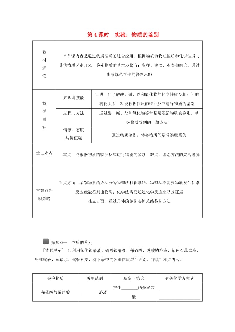 九年级科学上册 第2章 物质转化与材料利用 第5节 物质的转化 第4课时 实验：物质的鉴别导学案浙教版.doc_第1页