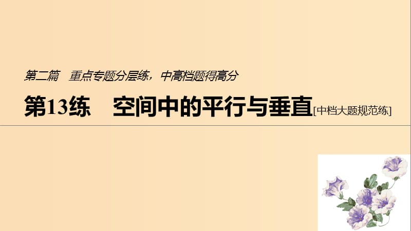 （江蘇專用）2019高考數(shù)學(xué)二輪復(fù)習(xí) 第二篇 第13練 空間中的平行與垂直課件 理.ppt_第1頁