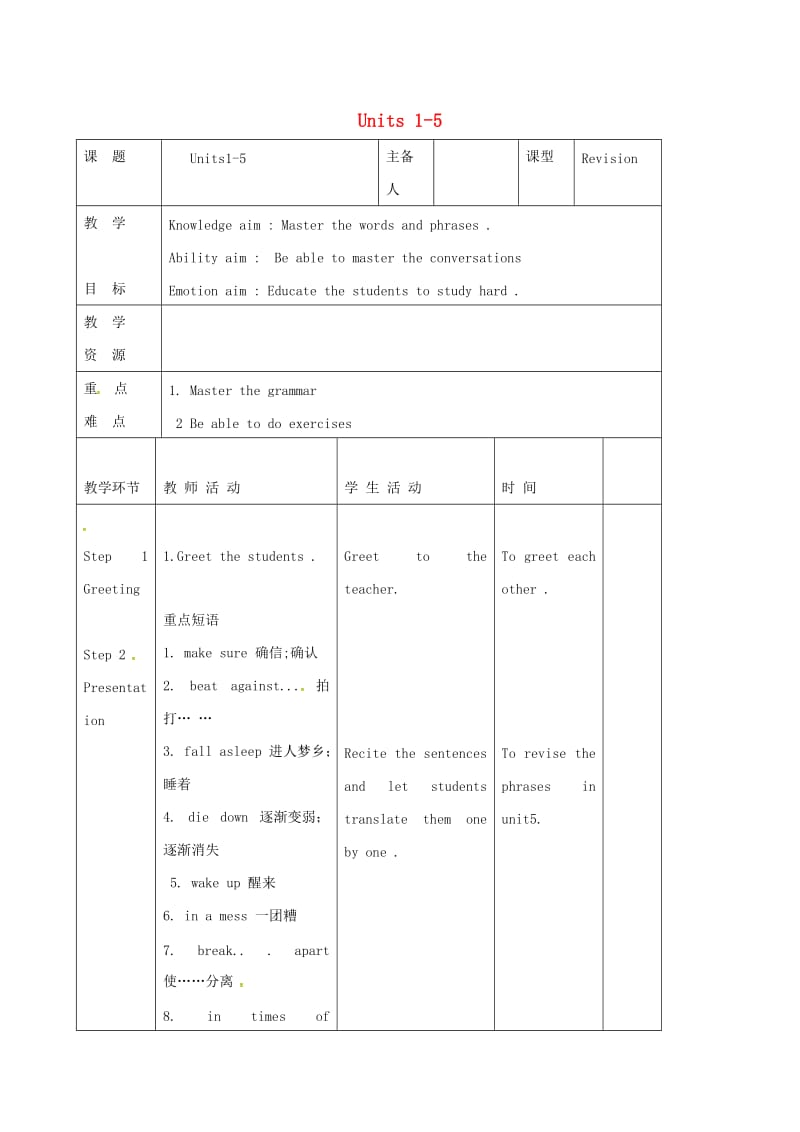 吉林省双辽市八年级英语下册 Units 1-5（第7课时）复习教案 （新版）人教新目标版.doc_第1页