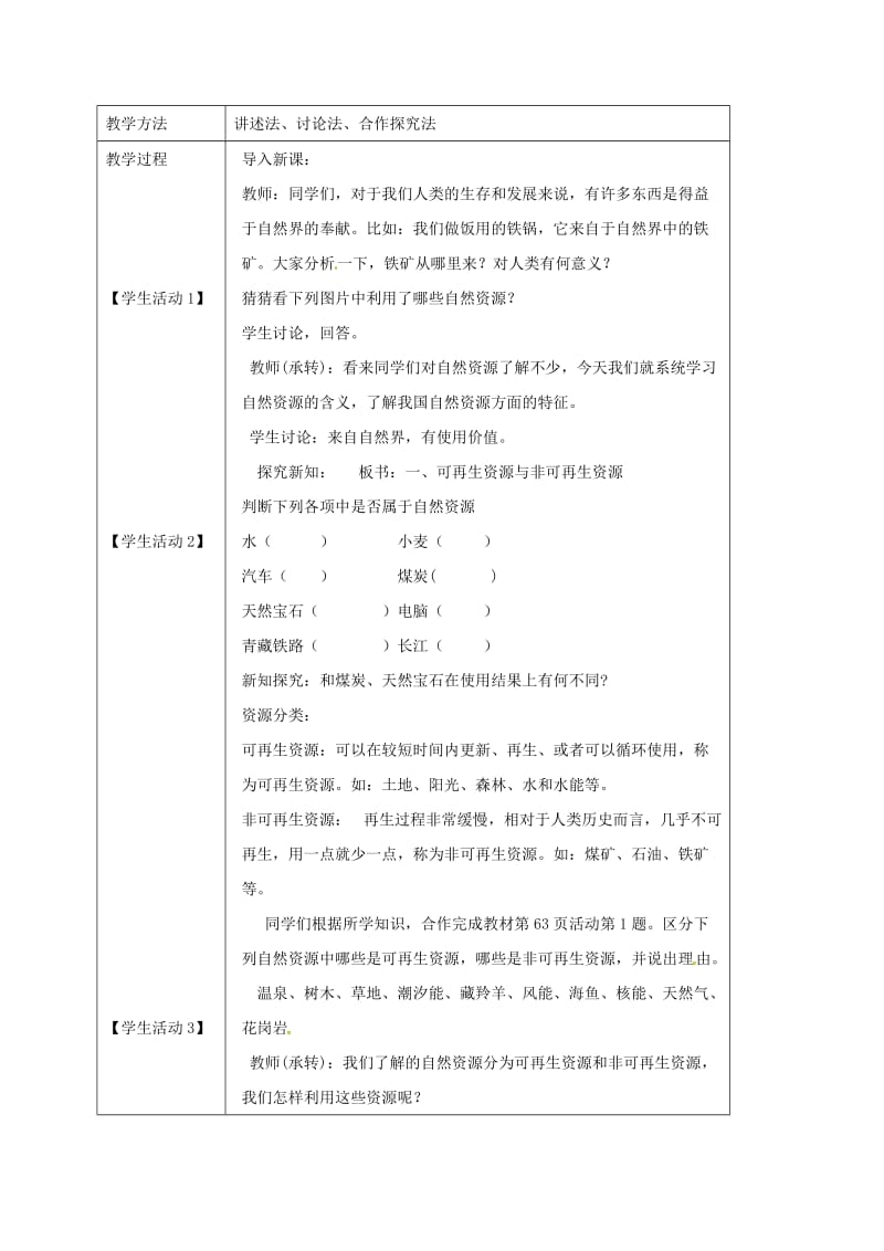 江苏省大丰区八年级地理上册 3.1自然资源的基本特征教案 （新版）新人教版.doc_第2页