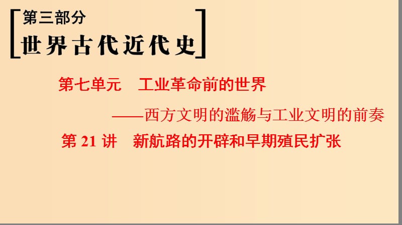 （通史版通用）2019版高考历史一轮总复习 第3部分 世界古代近代史 第7单元 第21讲 新航路的开辟和早期殖民扩张课件.ppt_第1页