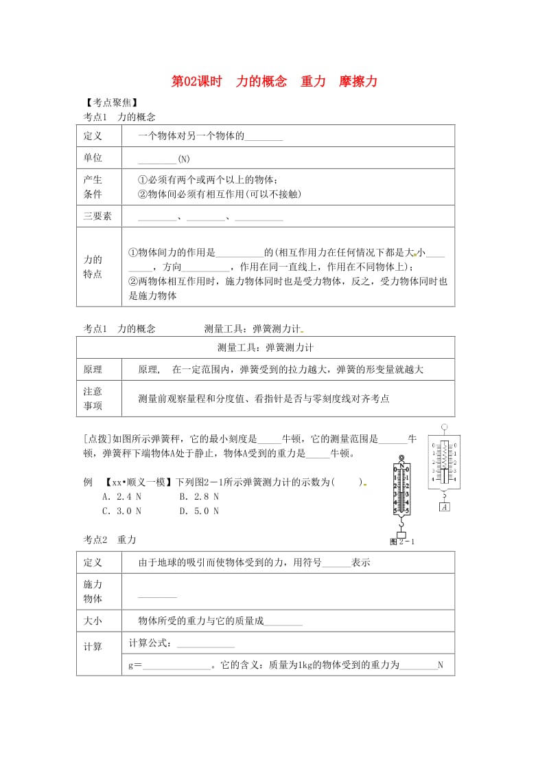 北京专版中考物理总复习第02课时力的概念重力摩擦力学案.doc_第1页