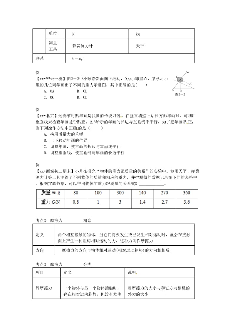 北京专版中考物理总复习第02课时力的概念重力摩擦力学案.doc_第3页