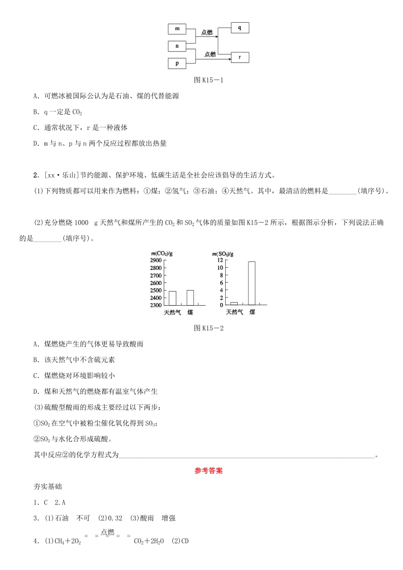 湖南省中考化学复习 课时训练15 燃料、能源和环境练习.doc_第2页