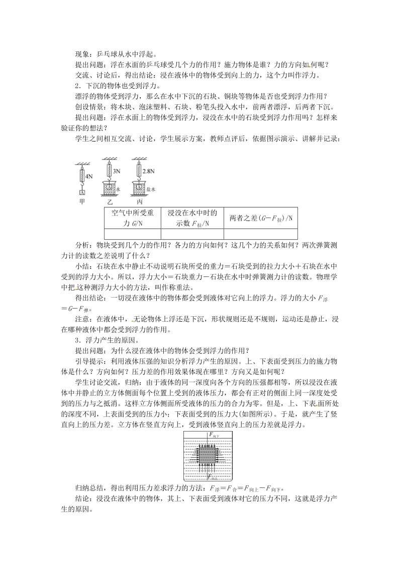 天津市滨海新区八年级物理下册 第十章 第1节 浮力教案 （新版）新人教版.doc_第2页