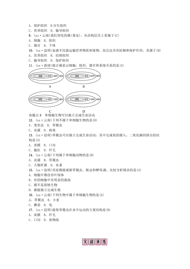 云南专版2019届中考生物教材考点梳理第4课时生物体的结构层次.doc_第2页