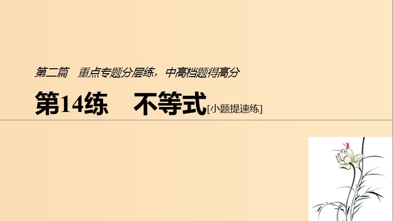 （江蘇專用）2019高考數(shù)學(xué)二輪復(fù)習(xí) 第二篇 第14練 不等式課件 理.ppt_第1頁