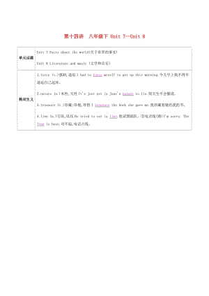 河南省2019中考英語復習 第一部分 考點知識過關 第十四講 八下 Unit 7-8（梳理幫）檢測.doc