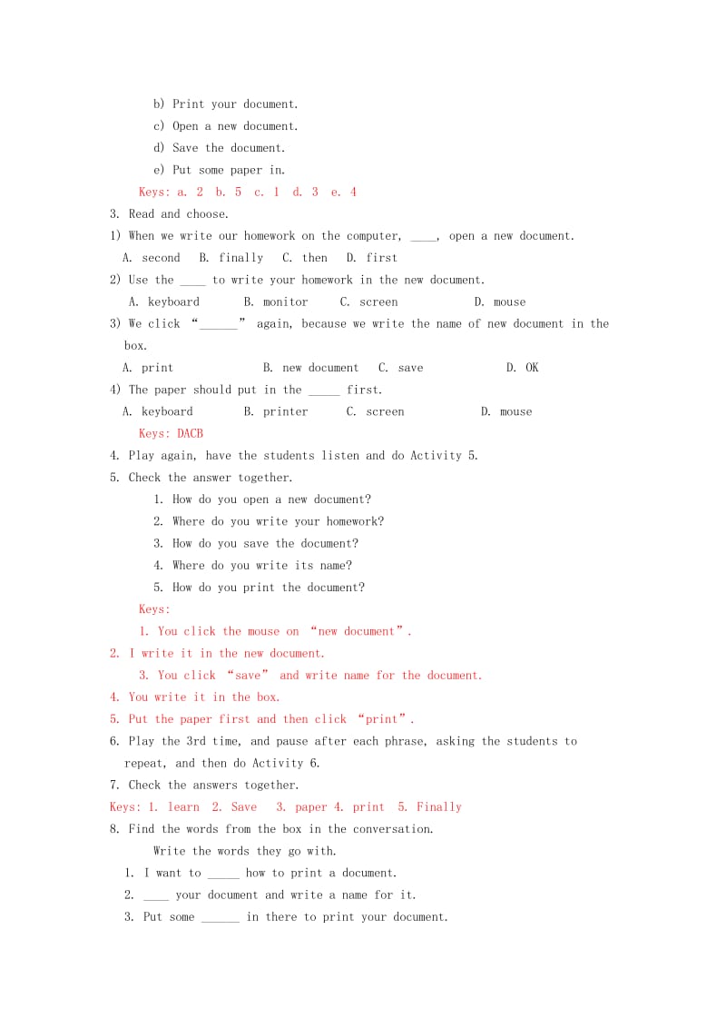 七年级英语上册 Module 7 Computers Unit 1 How do I write my homework on the computer教案 外研版.doc_第3页