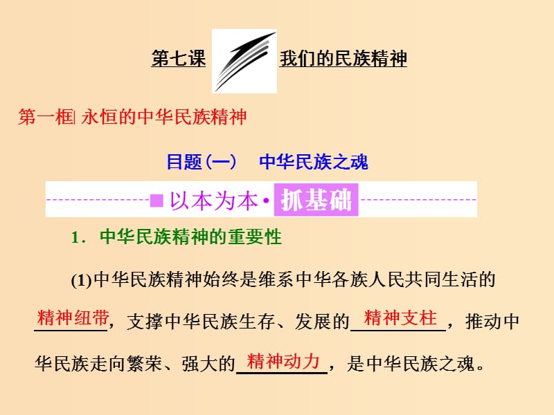 （浙江專版）2019年高中政治 第三單元 中華文化與民族精神 第七課 我們的民族精神 第一框 永恒的中華民族精神課件 新人教版必修3.ppt_第1頁