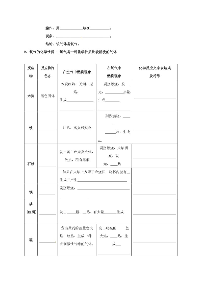 九年级化学上册 第三章 维持生命之气-氧气 3.1 氧气的性质和用途（1）学案粤教版.doc_第2页