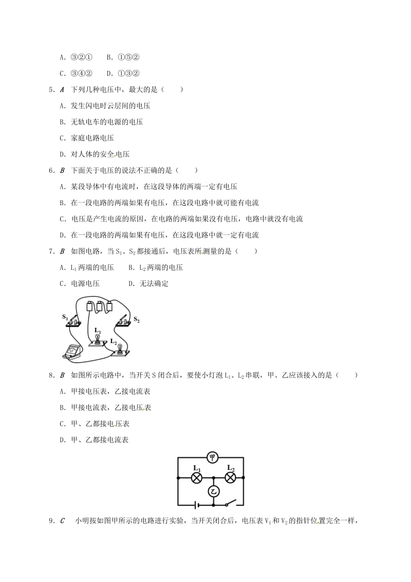 江苏省大丰市九年级物理上册 13.4 电压和电压表的使用 专题1 电压课程讲义 （新版）苏科版.doc_第2页