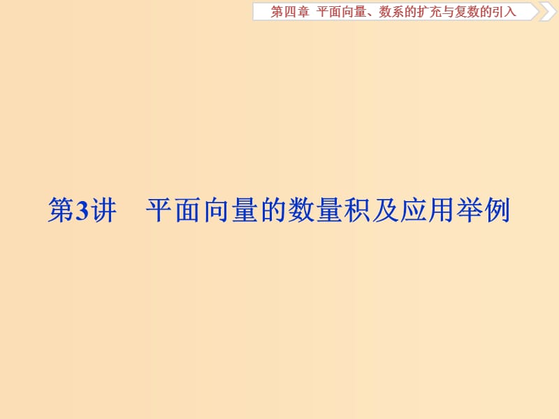 （江蘇專版）2019屆高考數(shù)學(xué)一輪復(fù)習(xí) 第四章 平面向量、數(shù)系的擴(kuò)充與復(fù)數(shù)的引入 第3講 平面向量的數(shù)量積及應(yīng)用舉例課件 文.ppt_第1頁