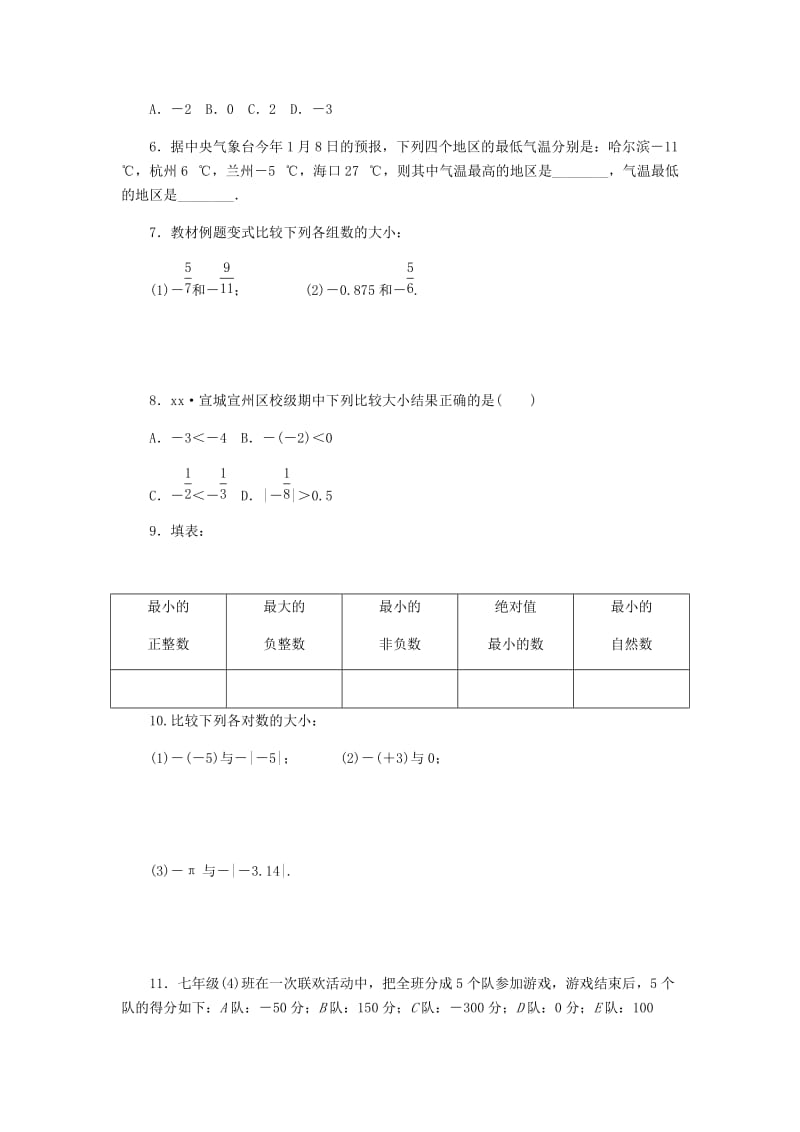 七年级数学上册 1.3 有理数的大小同步练习 （新版）沪科版.doc_第2页