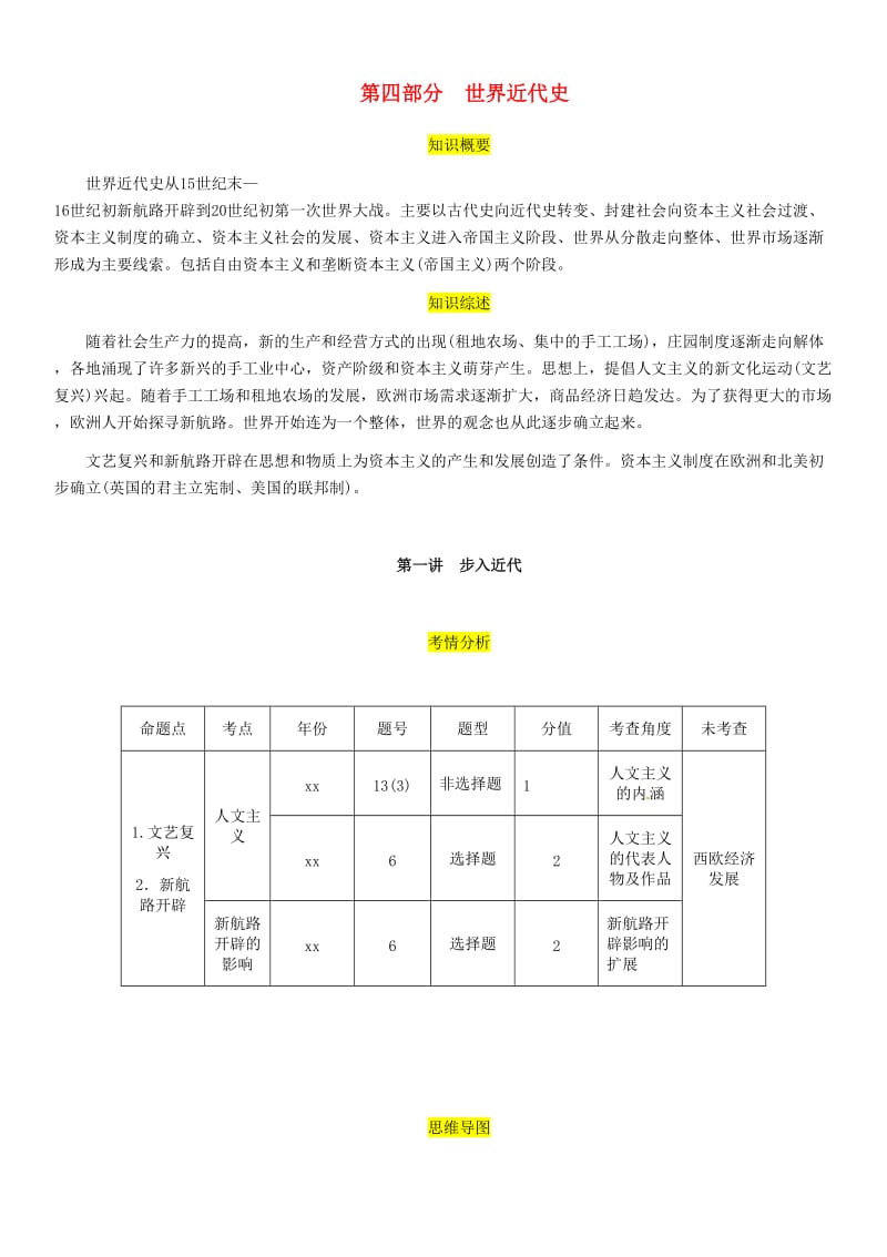 （宜宾专版）2019届中考历史总复习 第一编 教材考点速查 第四部分 世界近代史 第一讲 步入近代试题.doc_第1页