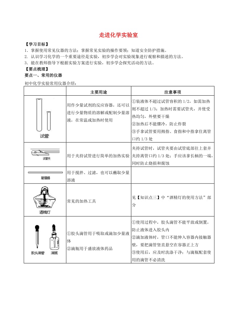 九年级化学上册《走进化学实验室》知识点归纳+例题演练（含解析）（新版）新人教版.doc_第1页