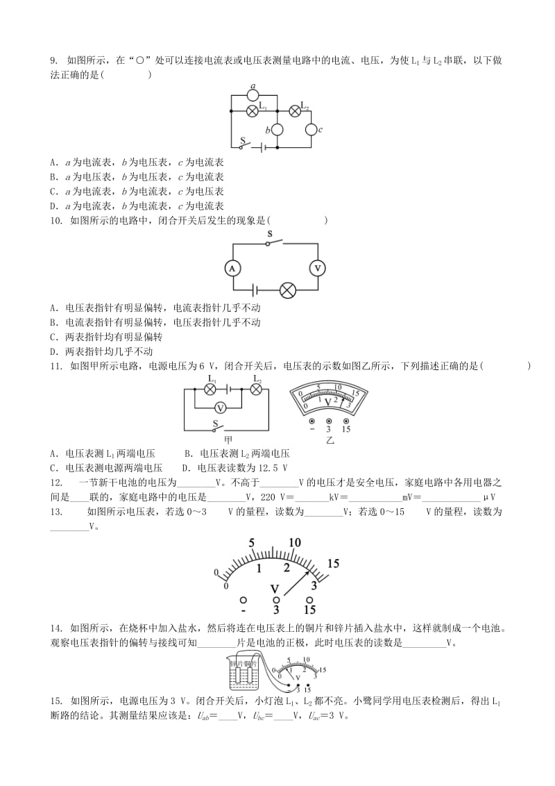 中考物理 认识电压和测量电压复习专项训练.doc_第2页