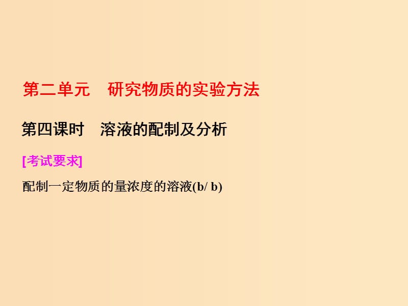 （浙江專版）2017-2018學年高中化學 專題1 化學家眼中的物質(zhì)世界 第二單元 第四課時 溶液的配制及分析課件 蘇教版必修1.ppt_第1頁