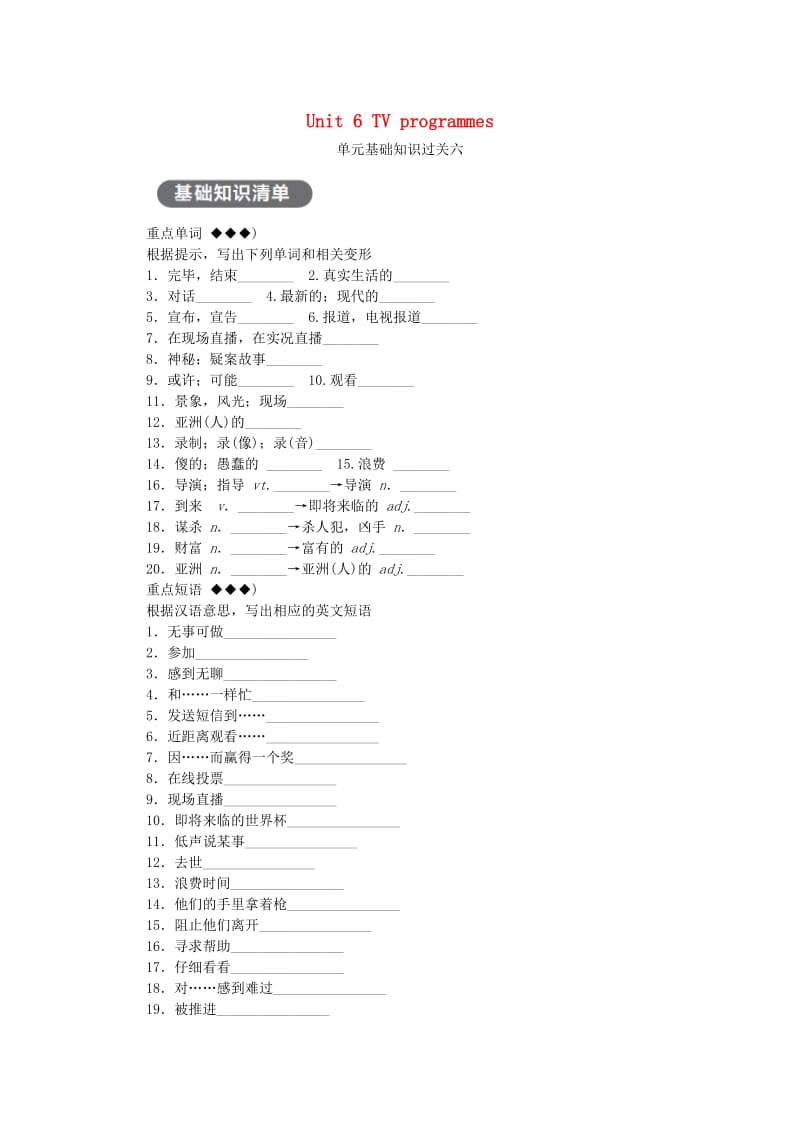 九年级英语上册 Unit 6 TV programmes基础知识过关六同步练习 （新版）牛津版.doc_第1页