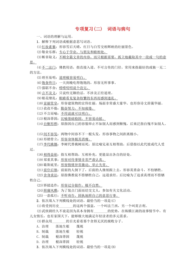 九年级语文上册专项复习二词语与蹭新人教版.doc_第1页