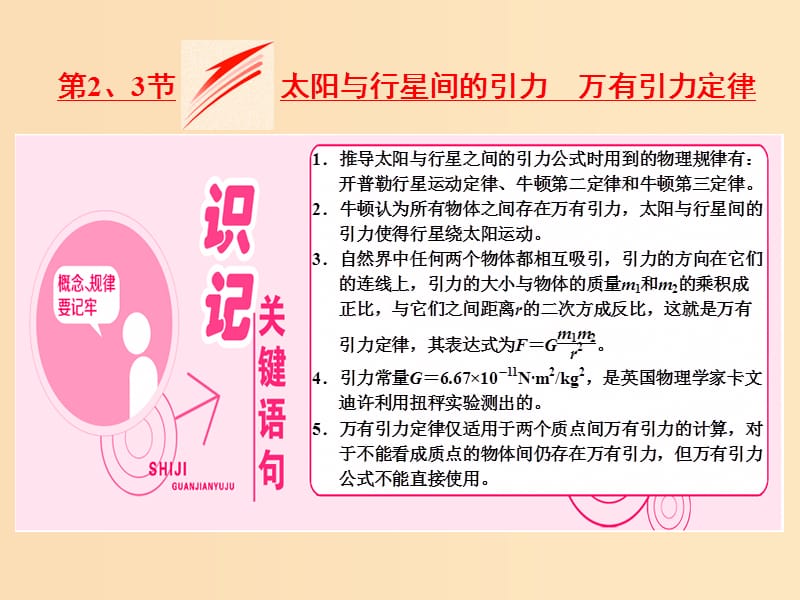 （山東省專用）2018-2019學年高中物理 第六章 萬有引力與航天 第2、3節(jié) 太陽與行星間的引力 萬有引力定律課件 新人教版必修2.ppt_第1頁