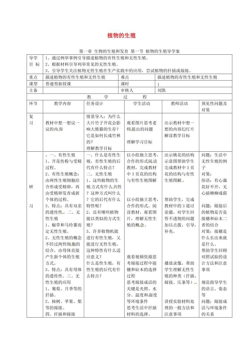 吉林省通化市八年级生物下册 7.1.1植物的生殖教案 （新版）新人教版.doc_第1页