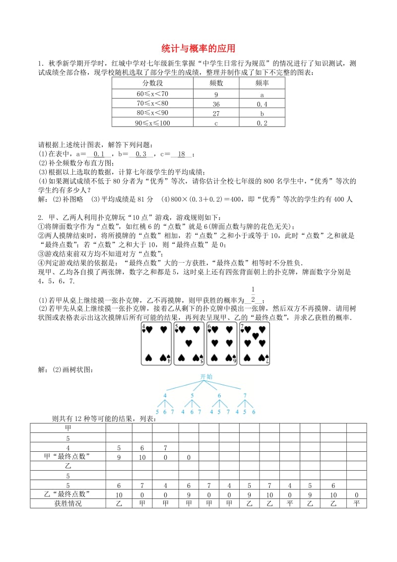 中考数学专项复习 统计与概率的应用训练题.doc_第1页