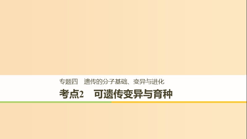 （全國通用版）2019高考生物二輪復習 專題四 遺傳的分子基礎、變異與進化 考點2 可遺傳變異與育種課件.ppt_第1頁