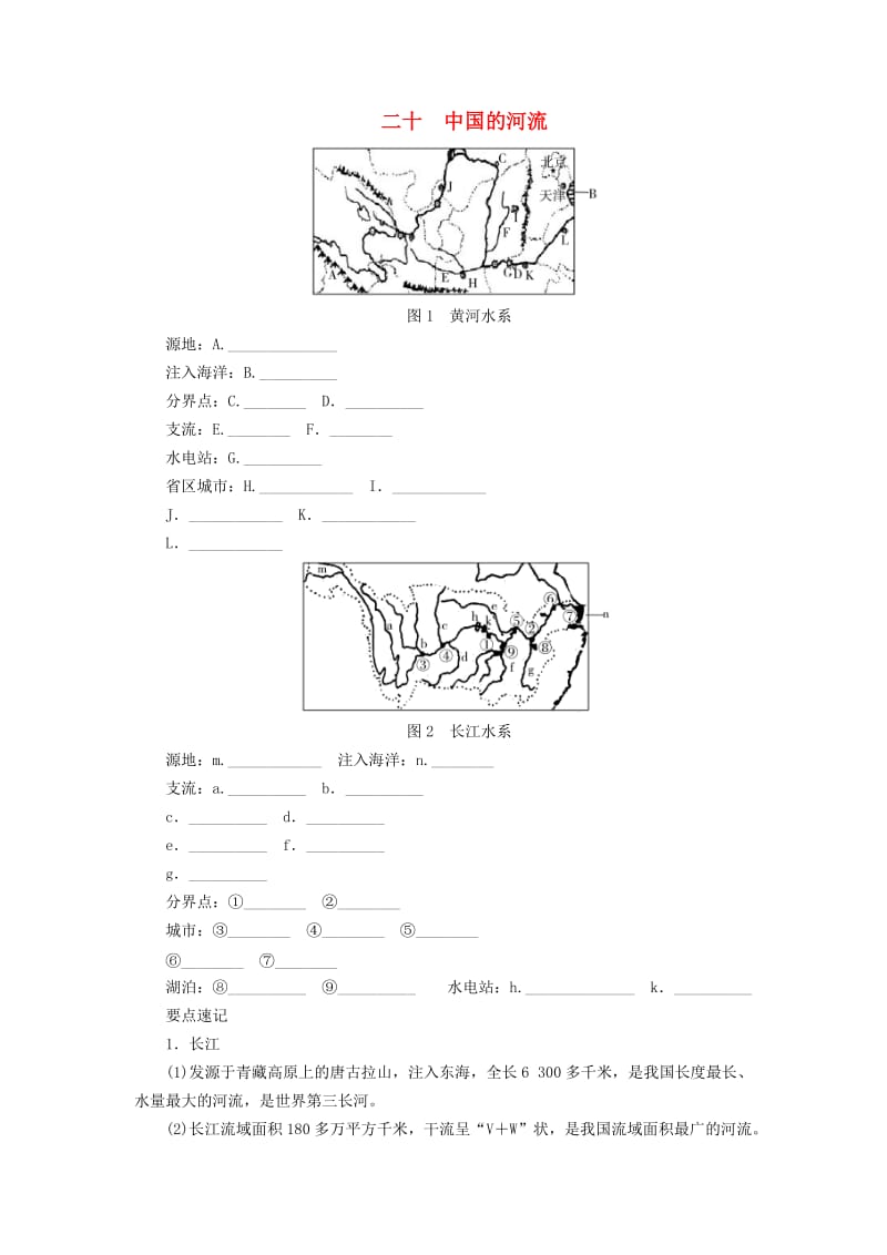 （河南专版）2019年中考地理总复习 二十 中国的河流填图速记手册.doc_第1页