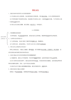 七年級道德與法治下冊 第一單元 青春時光 第二課 青春的心弦 第1-2框已填知識點 新人教版.doc