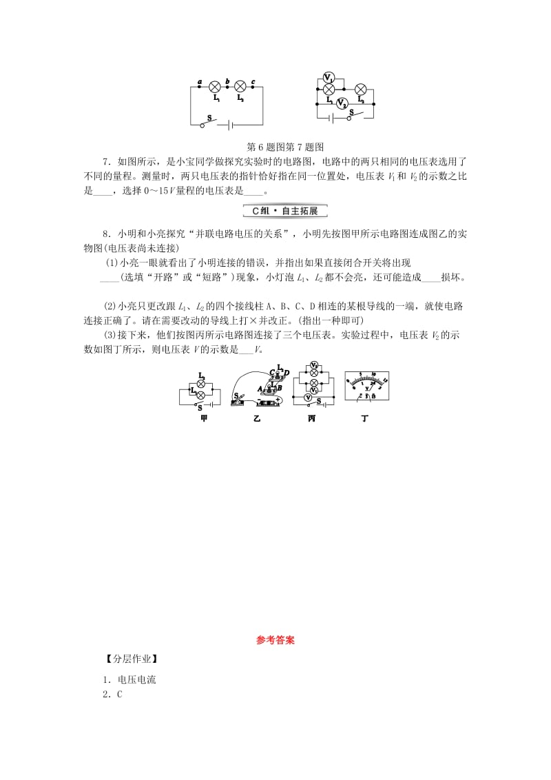 九年级物理全册 第十四章 了解电路 14.5 测量电压分层作业 （新版）沪科版.doc_第2页