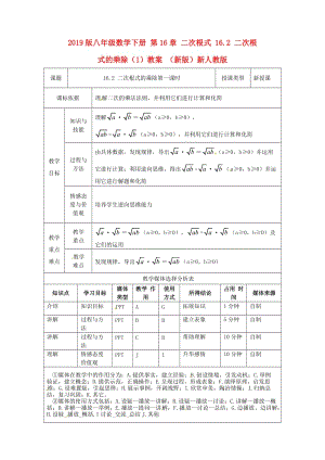 2019版八年級(jí)數(shù)學(xué)下冊(cè) 第16章 二次根式 16.2 二次根式的乘除（1）教案 （新版）新人教版.doc