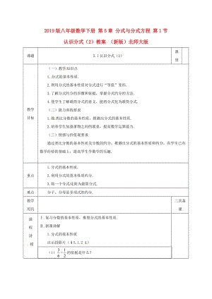 2019版八年級數(shù)學(xué)下冊 第5章 分式與分式方程 第1節(jié) 認(rèn)識分式（2）教案 （新版）北師大版.doc