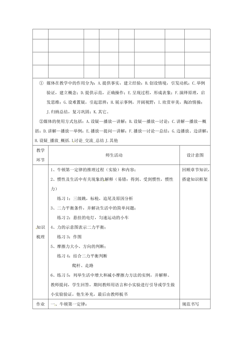 2019版八年级物理下册第八章运动和力复习教案 新人教版.doc_第2页