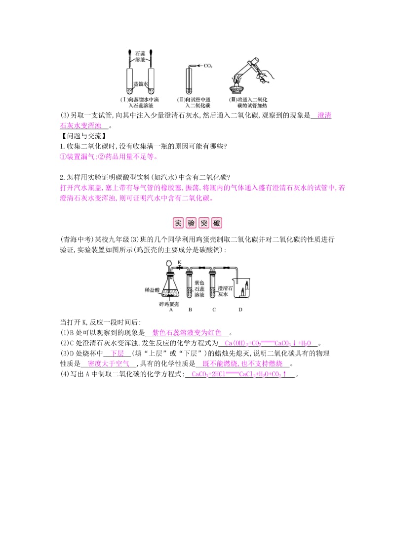 九年级化学上册 第六单元 碳和碳的氧化物 实验活动2 二氧化碳的实验室制取与性质课时作业 新人教版.doc_第2页