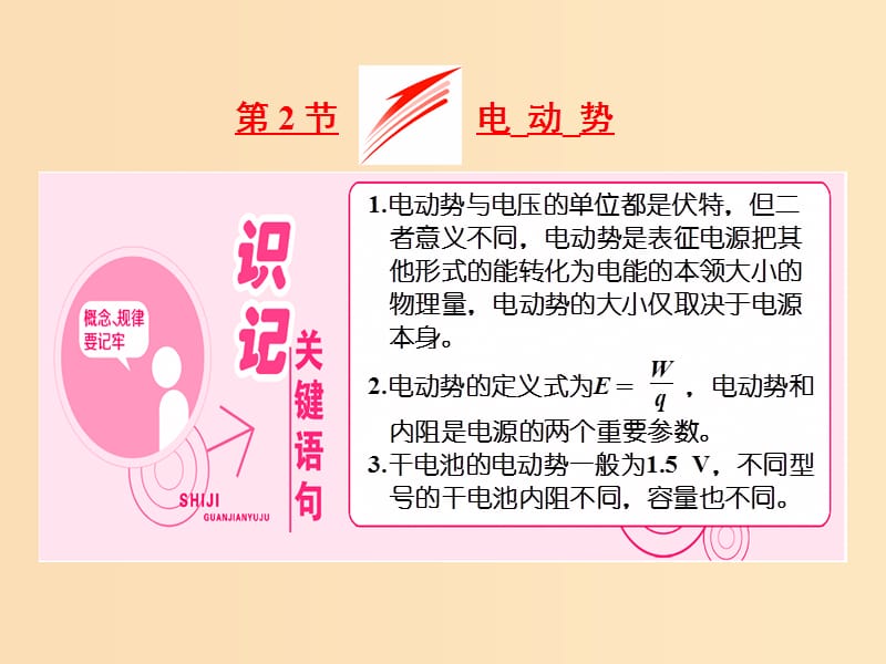 （山東省專用）2018-2019學(xué)年高中物理 第二章 恒定電流 第2節(jié) 電動(dòng)勢(shì)課件 新人教版選修3-1.ppt_第1頁