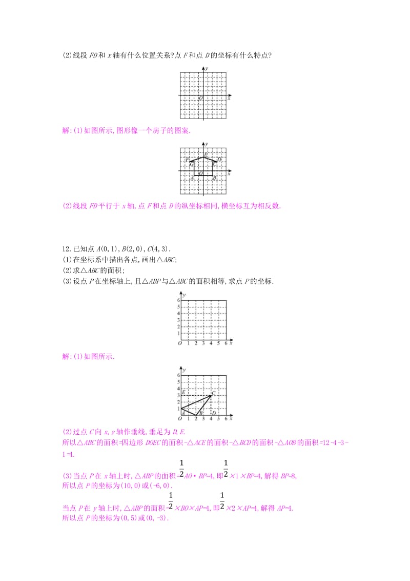 八年级数学上册 第11章 平面直角坐标系 11.1 平面内点的坐标 第2课时 图形与坐标作业 沪科版.doc_第3页