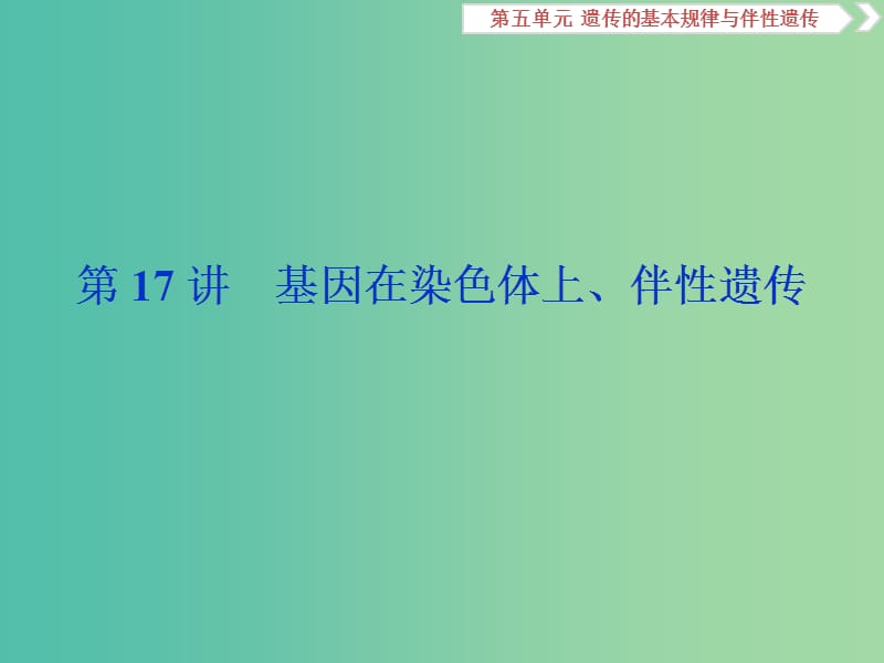 （人教通用版）2020版高考生物新探究大一轮复习 第17讲 基因在染色体上、伴性遗传课件.ppt_第1页